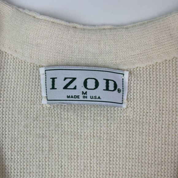IZOD vintage Cardigan Sweater Mens M Ivory Y2K Oversized Grandpa Preppy Academia - Picture 3 of 13